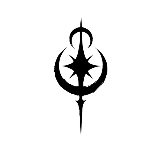 Mark of Mastery — Mark of Mastery emblem from Kingdom Hearts — sword and crescent moons with central star semi permanent tattoo, 3×3 inch, for forearm or calf