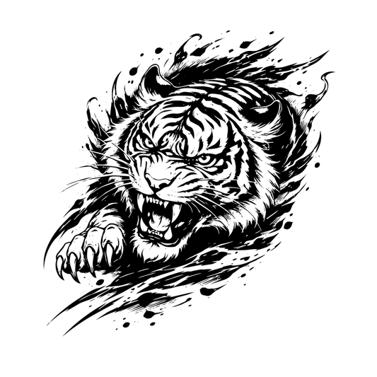 Tiger — tiger face roaring portrait semi permanent tattoo, 3×3 inch, for forearm or calf