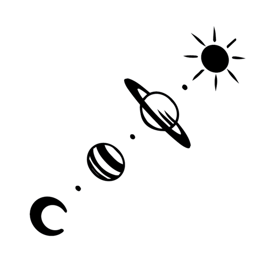 Orbit — planets / solar system minimal semi permanent tattoo, 2×2 inch, for inner forearm or wrist