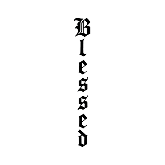 Blessed — "Blessed" lettering script semi permanent tattoo, 3×1 inch, for inner forearm or wrist