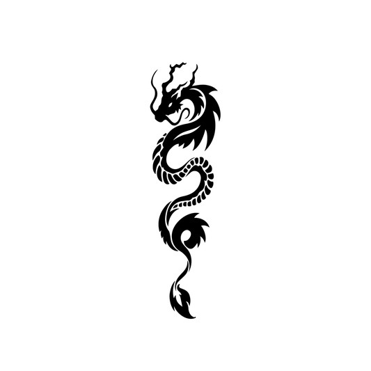 Wyrm — wyrm — long serpentine dragon in vertical tribal form semi permanent tattoo, 3×1.5 inch, for inner forearm or calf