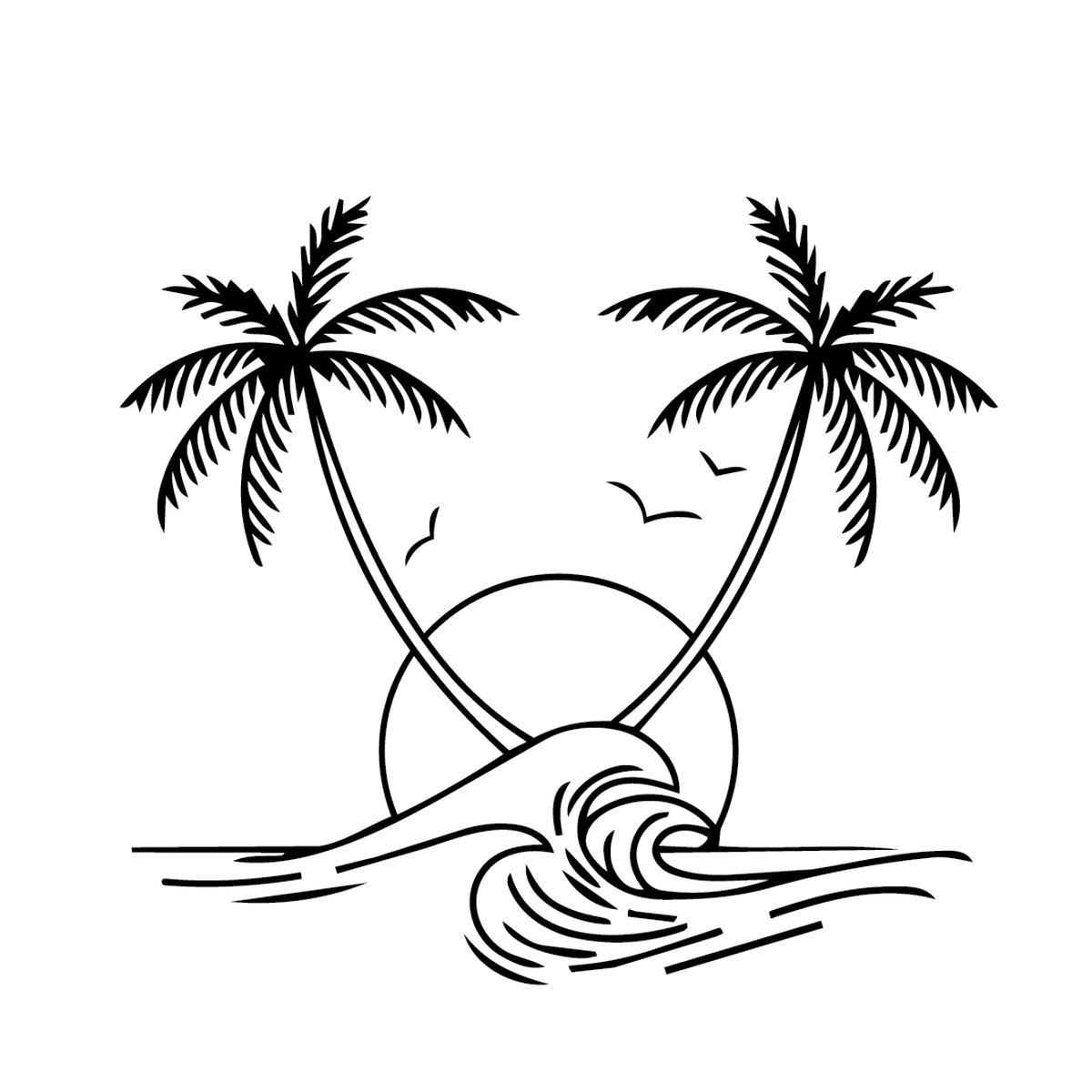 Oasis — palm tree silhouette with figure semi permanent tattoo, 3×3 inch, for forearm or calf