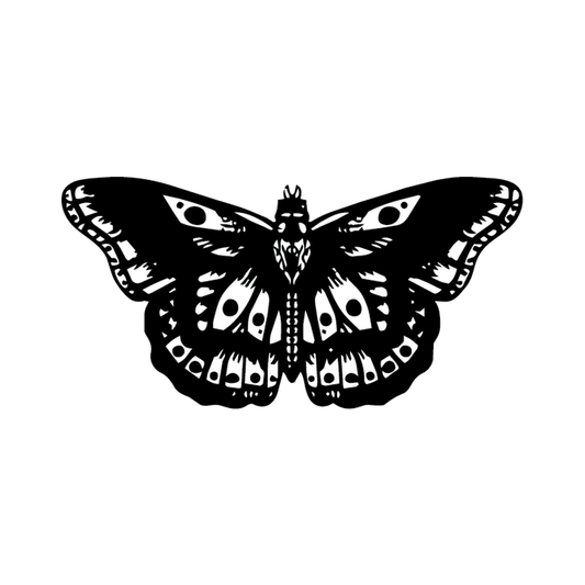 Mariposa — woodcut-style butterfly — Harry Styles famous chest tattoo semi permanent tattoo, 3×3 inch, for sternum or collarbone