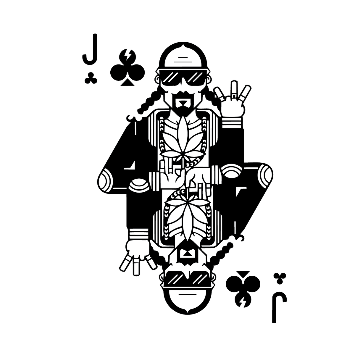 Snoop — Snoop Dogg styled as the Jack of Clubs playing card with cannabis accents semi permanent tattoo, 4×4 inch, for forearm or calf