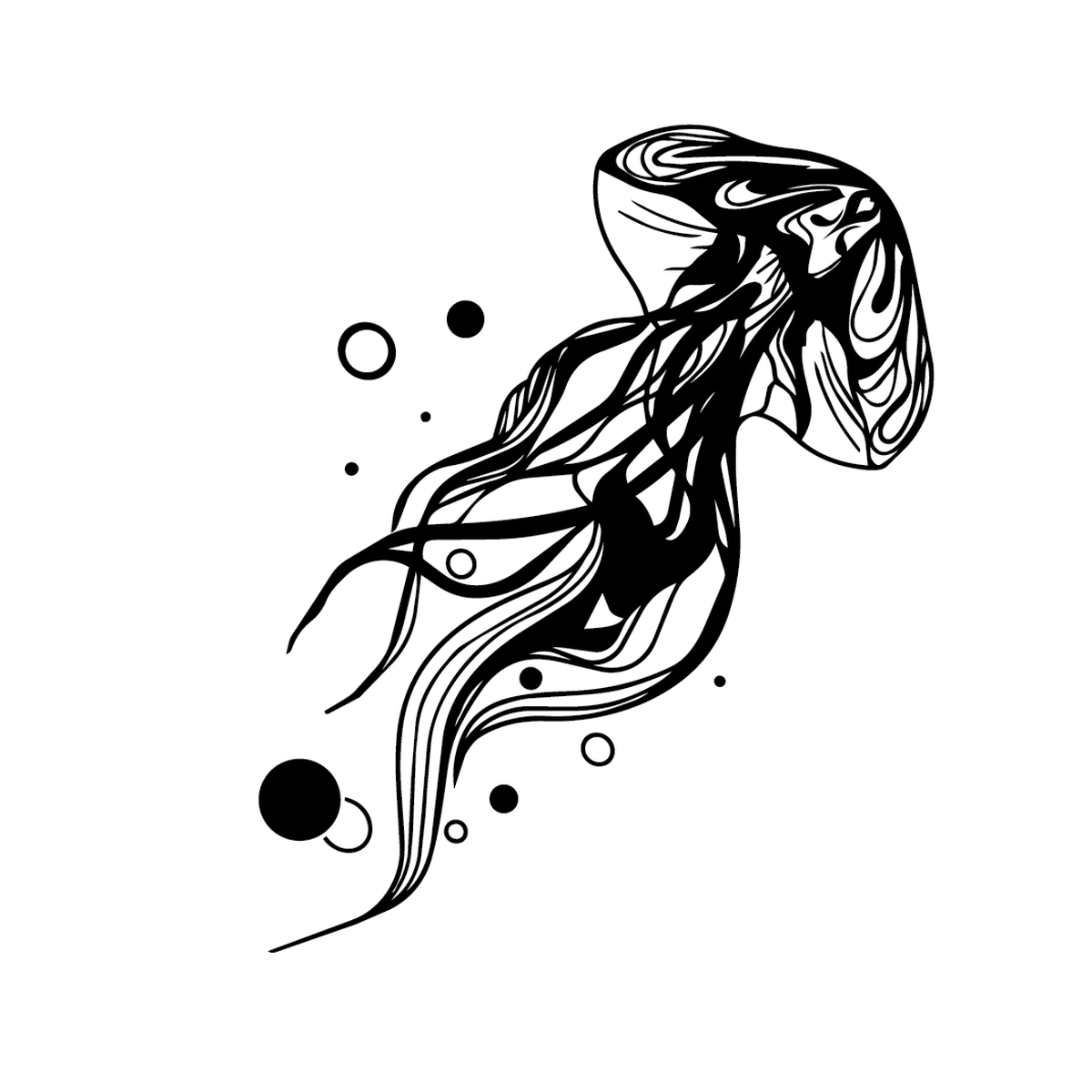 Floating Crown — jellyfish floating with translucent crown-like bell semi permanent tattoo, 3×3 inch, for inner forearm or ribcage