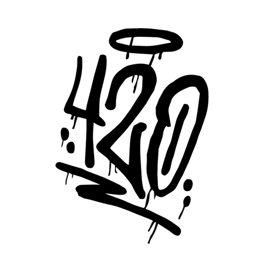 Holy 420 — 420 graffiti with halo and cloud — holy stoner aesthetic semi permanent tattoo, 2×2 inch, for inner forearm or wrist