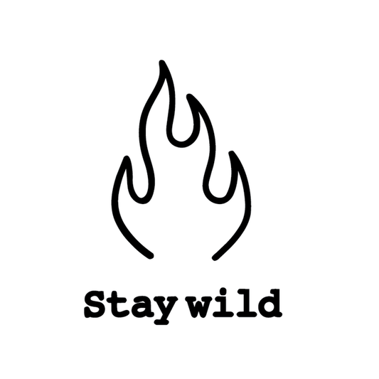 Stay Wild — "Stay Wild" lettering with flame semi permanent tattoo, 2×2 inch, for inner forearm or wrist