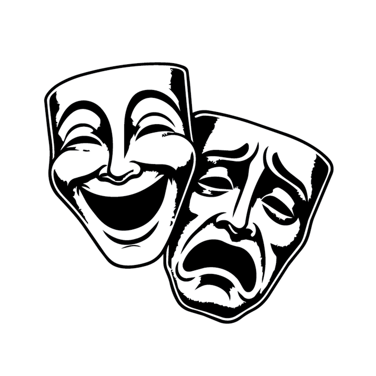 Two Faces — theatre comedy & tragedy masks semi permanent tattoo, 3×1.5 inch, for inner forearm or collarbone