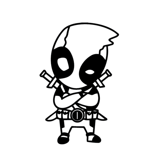 Mini Deadpool — cute caricature of Deadpool — Marvel mercenary in compact form semi permanent tattoo, 2×2 inch, for wrist or behind ear