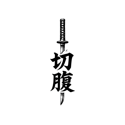 Bushido — katana with kanji (samurai/bushido framing — DO NOT mention seppuku) semi permanent tattoo, 6×1.5 inch, for spine or inner forearm