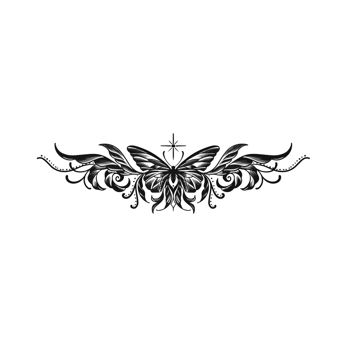 Noir Butterfly Bloom — snake wrapped around dagger semi permanent tattoo, 3×1.5 inch, for inner forearm or spine