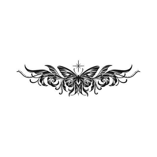 Noir Butterfly Bloom — snake wrapped around dagger semi permanent tattoo, 3×1.5 inch, for inner forearm or spine