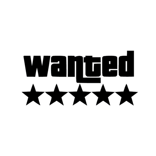 Wanted — "WANTED Dead or Alive" Western lettering with stars — GTA five-stars reference semi permanent tattoo, 3×1.5 inch, for inner forearm or calf