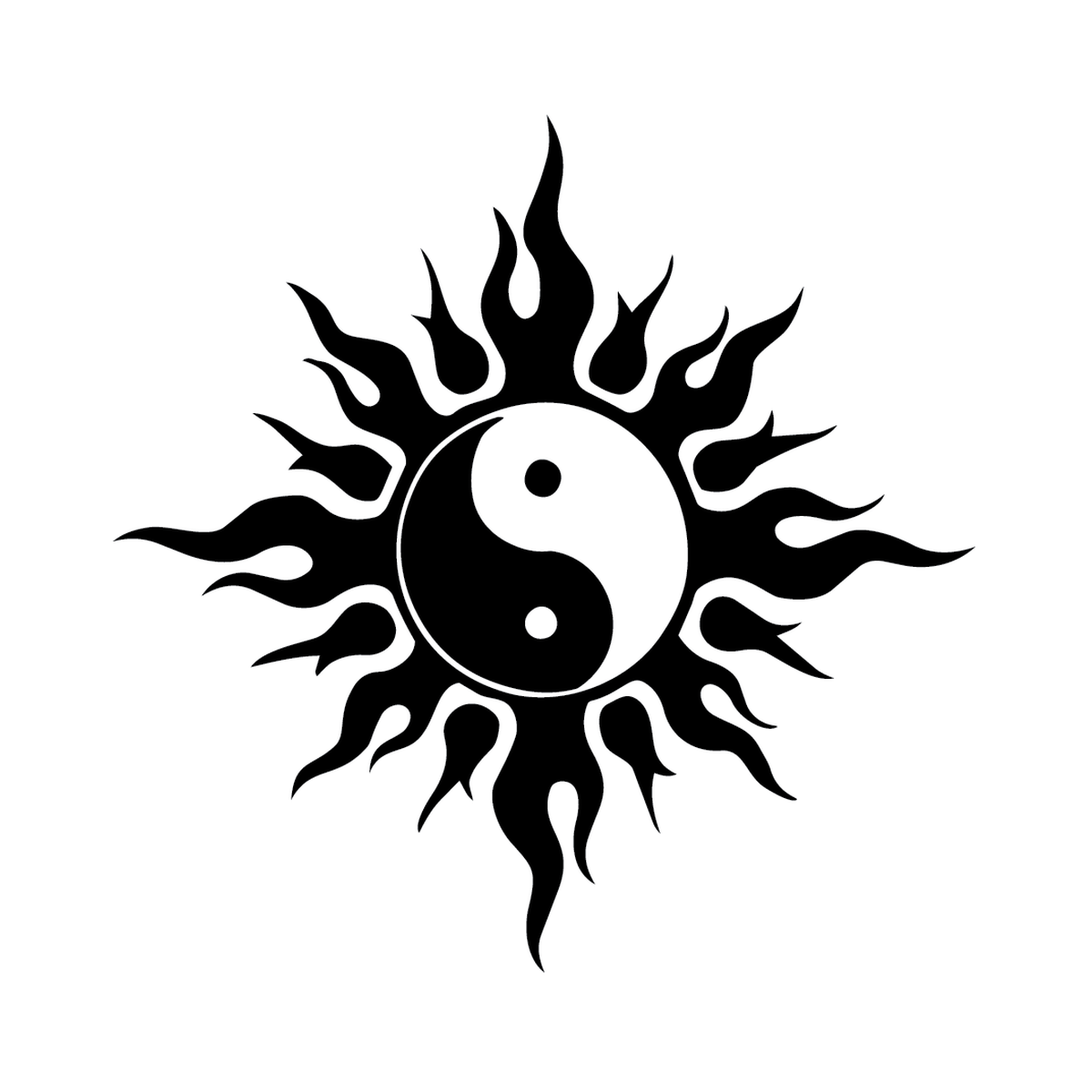 Equinox — yin-yang centered with surrounding tribal sun elements semi permanent tattoo, 3×3 inch, for inner forearm or calf