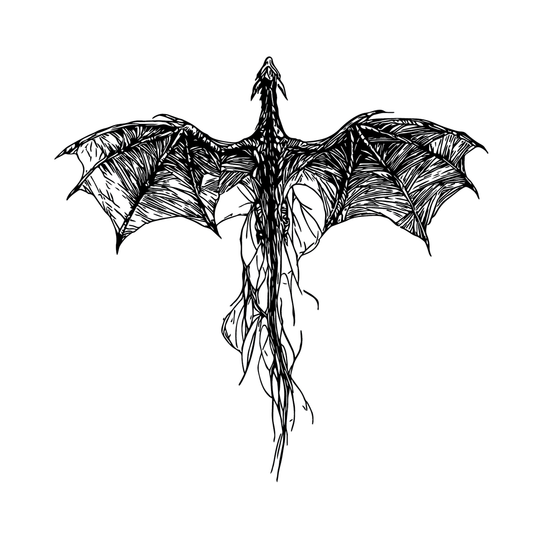 Needlewing Dragon — winged demon / wyrm dragon (replaces catalog 184) semi permanent tattoo, 4×4 inch, for chest or back