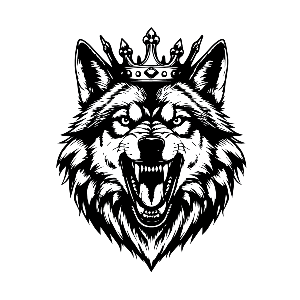Wolf King — crowned wolf snarling with fierce intensity — king of the pack semi permanent tattoo, 4×4 inch, for forearm or calf