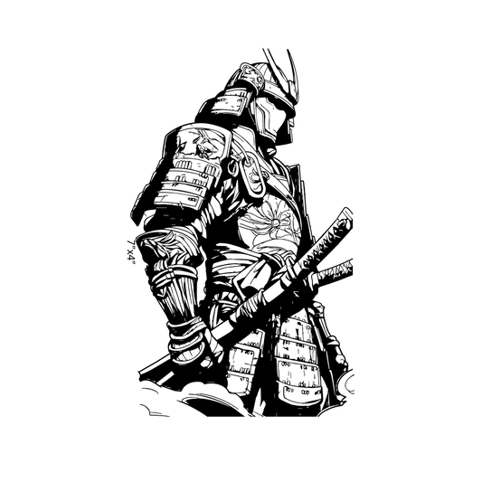 Virat's Samurai — samurai in full armor with katana — Virat Kohli inspired semi permanent tattoo, 3×1.5 inch, for inner forearm or spine