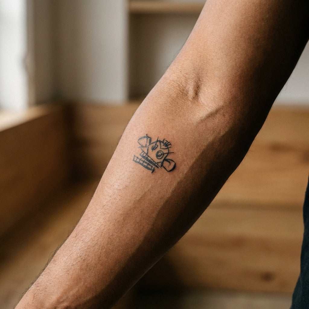 Tattoo on a person's arm with a blurred background